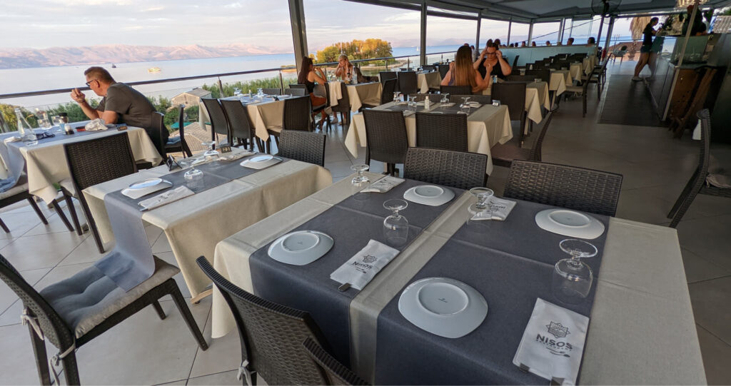 Nisos Restaurant Corfu Outside Terrace with Sea View